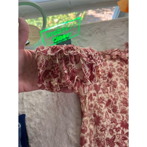 Capucine Women's Floral Print Silk Blouse Size M Multicolor Ruffle Trim - Picture 11 of 11